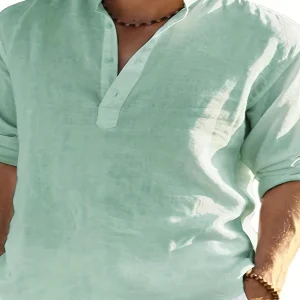 Men's Linen Stand Collar Long Sleeve
